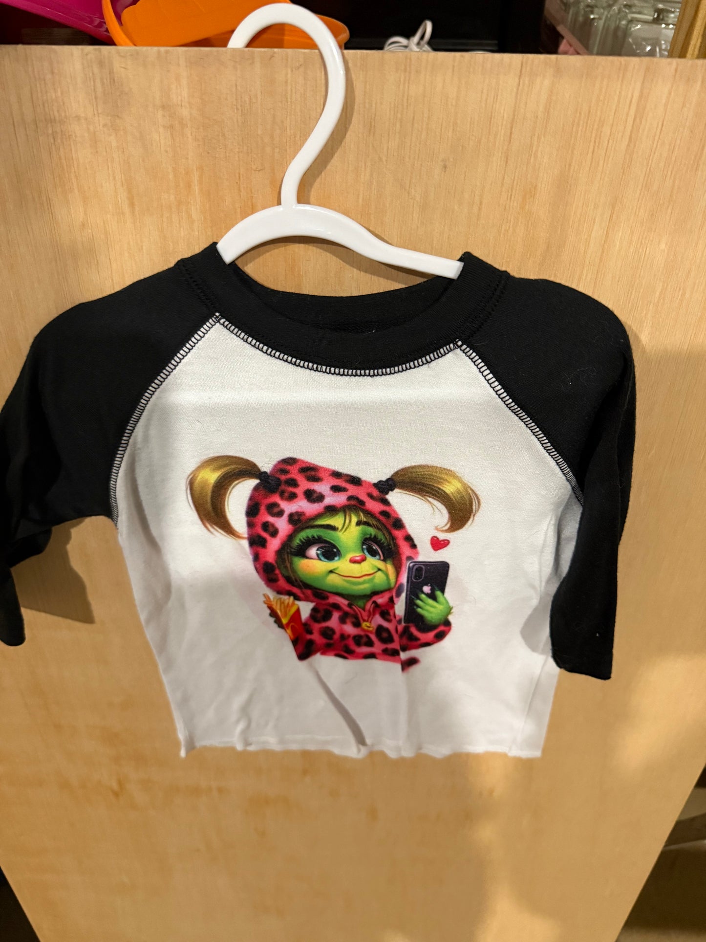 White/Black Sleeves 18-24 months Grinch Girl in Hoodie