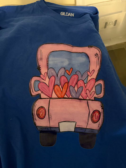 Large Blue Valentine Truck with Hearts