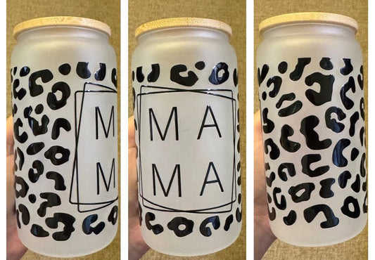 16oz Leopard Mama Glass Mason Cup